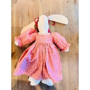 Vintage Style Handmade Cloth Bunny Rabbit Doll Pink Floral Calico Dress 16 Inch